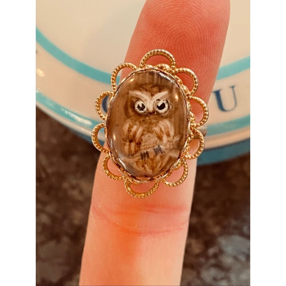 Vintage Gold Tone Owl Ring Adjustable